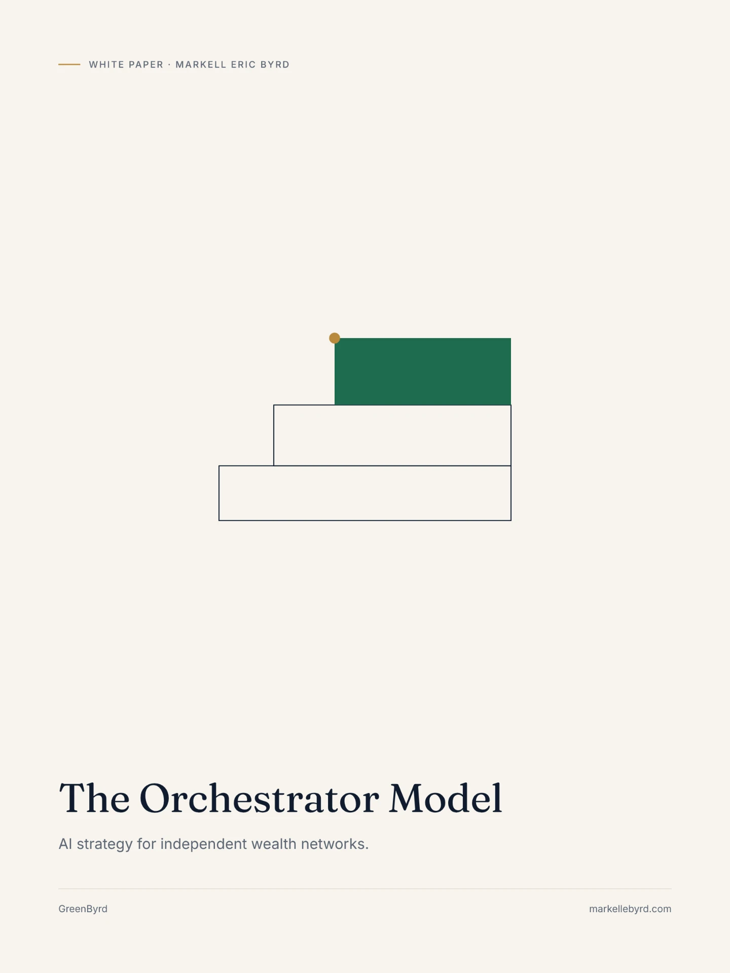 White paper cover: The Orchestrator Model — AI strategy for independent wealth networks.